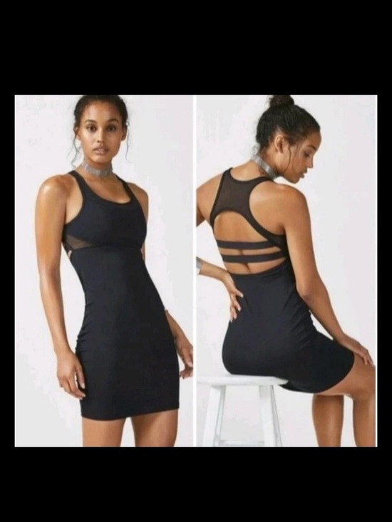 Fabletics Dresses & Skirts - Fabletics Tropez Black Strappy Racerback Athletic Bodycon Mini Dress